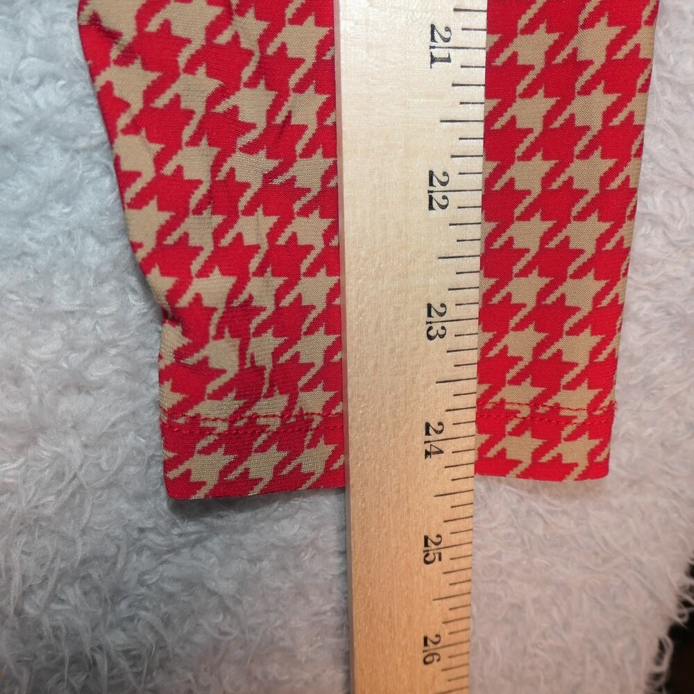 Tommy Hilfiger Blouse Womens Small Red Tan Houndstooth Button Front Long Sleeve - Picture 10 of 12